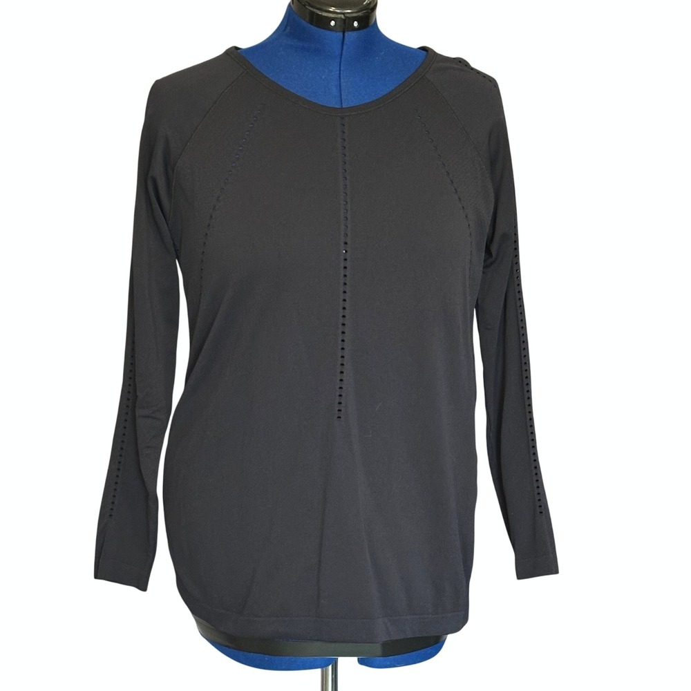 Athleta‎ Momentum Long Sleeve Top Black Seamless Pointelle Activewear Womens L